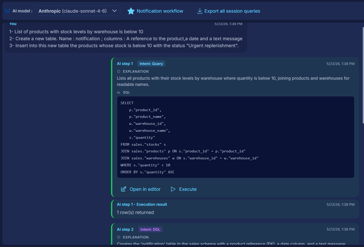 Database Agentic AI Mode