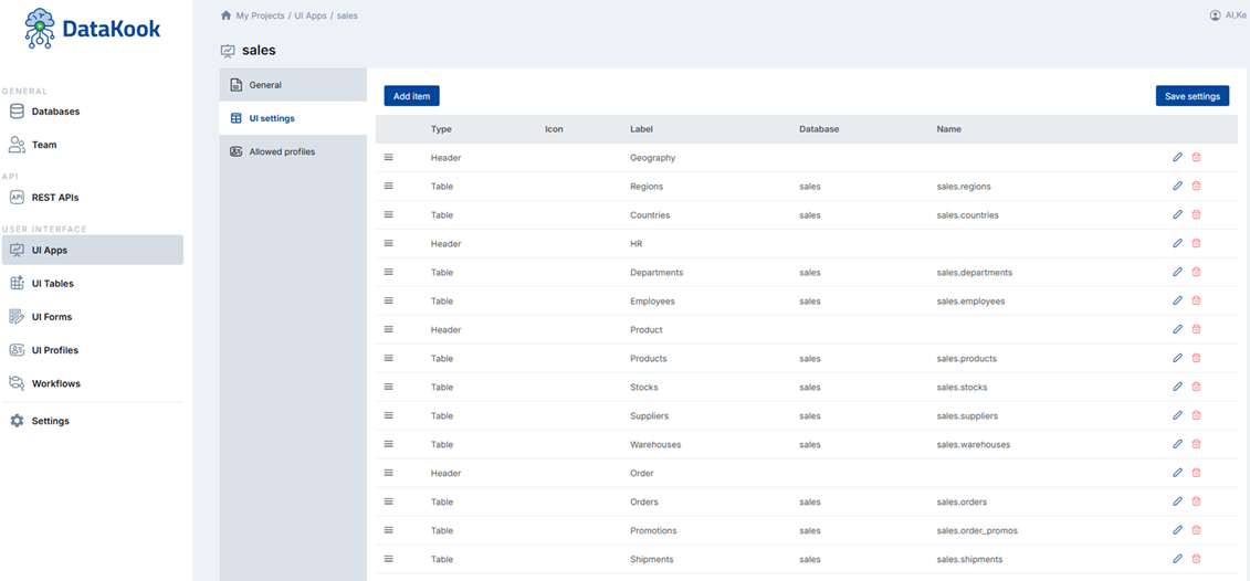 UI App Settings