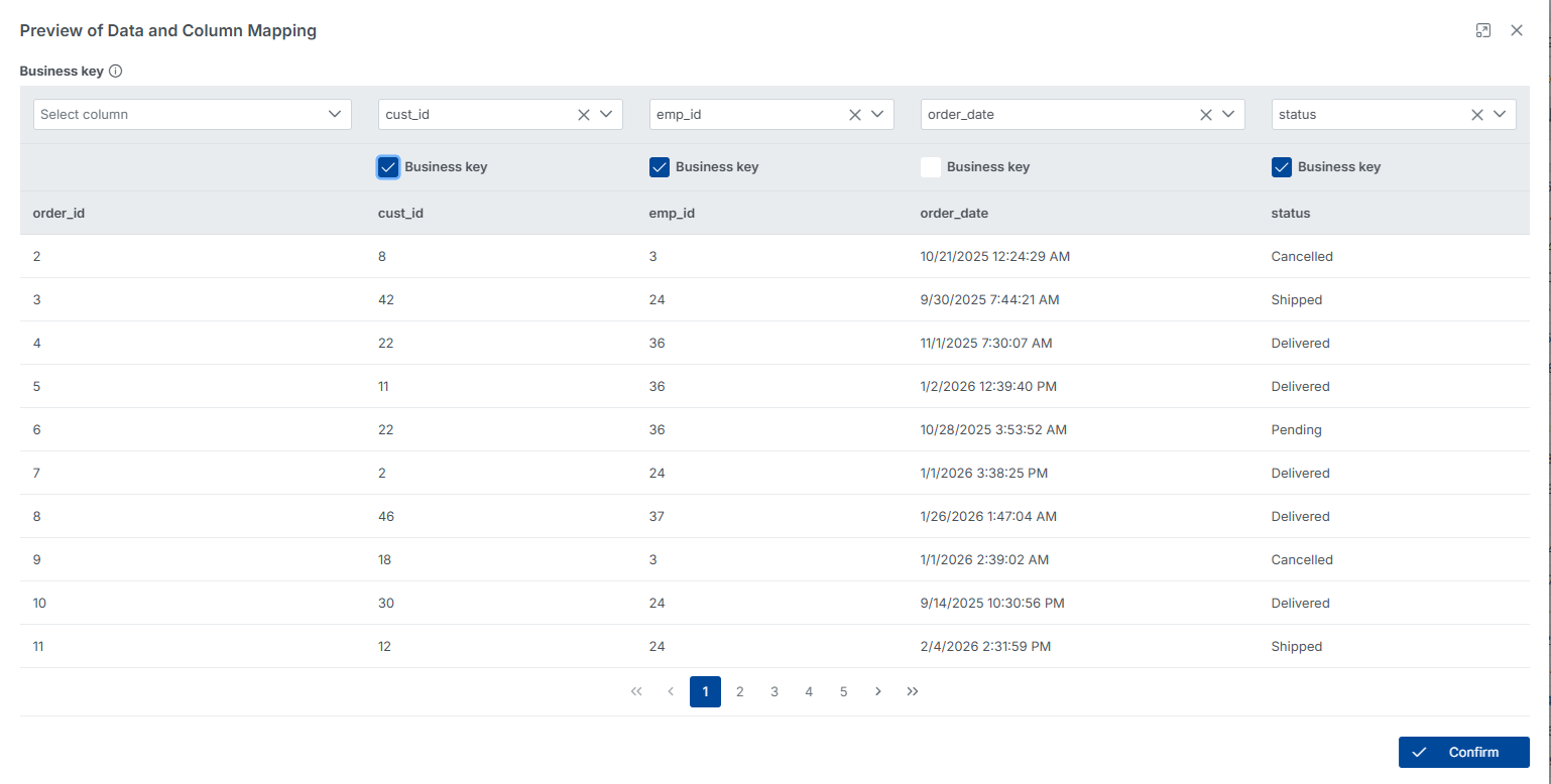 Import Data — Business Key Selection