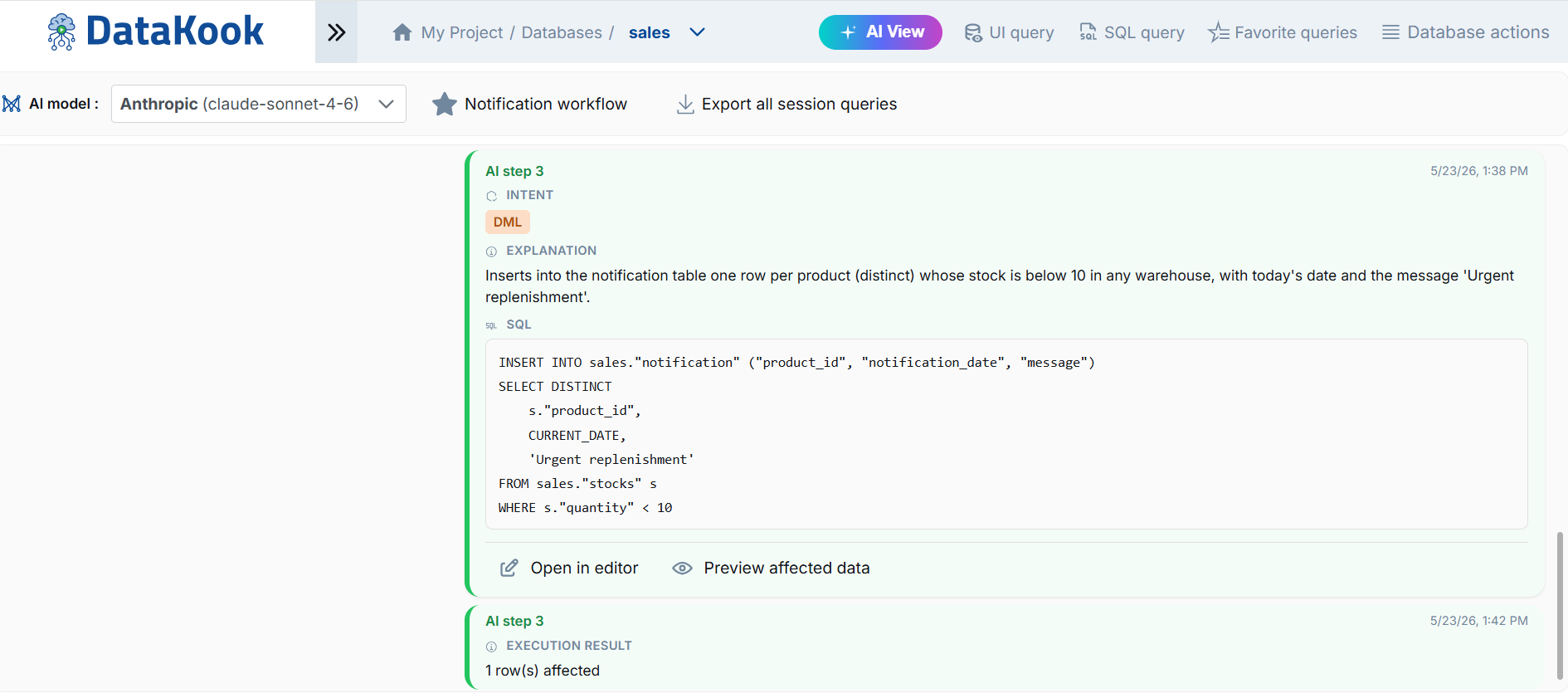 Database Agentic AI Mode — Schema preview and safety controls